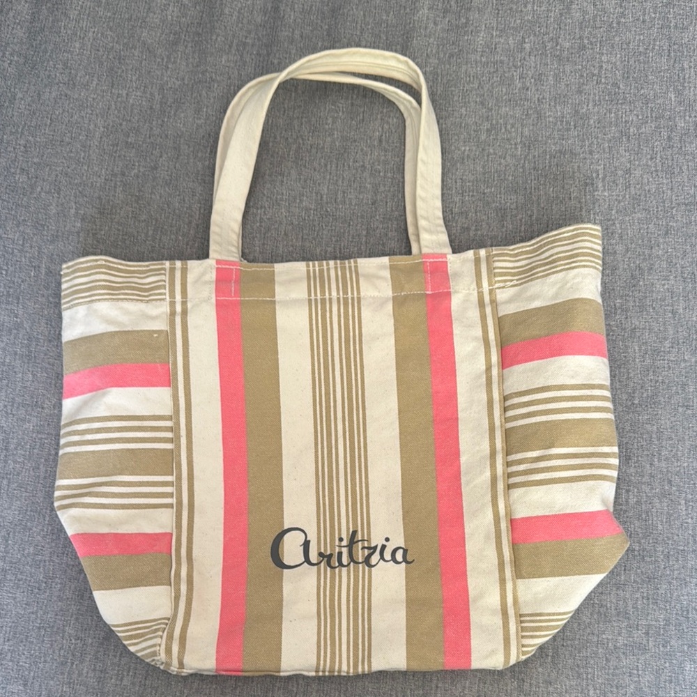 Aritzia Pink and Tan Striped Cotton Tote Bag with Sturdy Handles